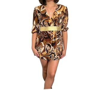 Pretty‎ Girl Women's Boho Brown Floral Mini Dress Sz M